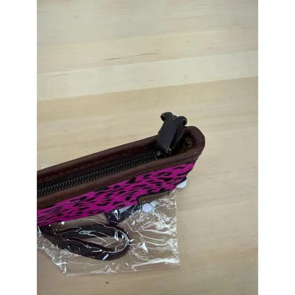 American Darling Pink Animal Print Faux Leather Trim Wristlet Crossbody Bag 10x5 - Picture 5 of 10